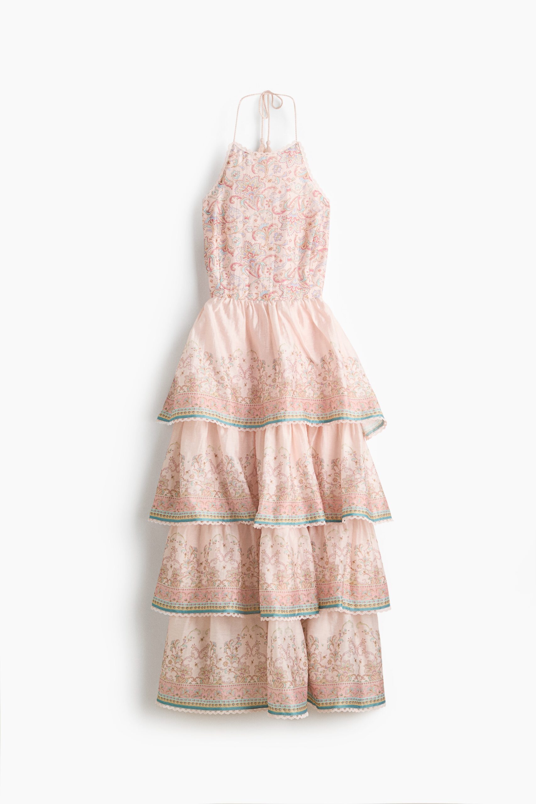 H & M - Halterjurk van linnenmix met volants - Lichtroze/Paisleydessin H & M - Halterjurk van linnenmix met volants - Lichtroze/Paisleydessin