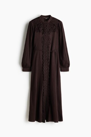H & M - Katoenen jurk met kant - Donkerbruin