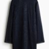 H & M - Gedecoreerde jurk met watervaldecolleté - Marineblauw