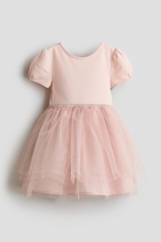 H & M - Tricot jurk met tulen rok - Lichtroze