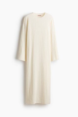 H & M - Kabelgebreide jurk - Roomwit