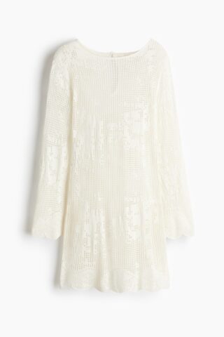 H & M - Jurk met gehaakte look en motieven - Roomwit