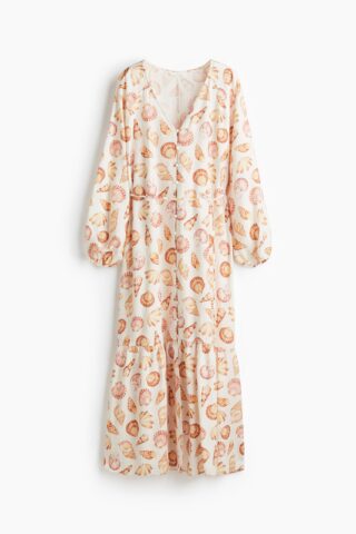 H & M - Jurk met strikceintuur - Roomwit/Schelpen