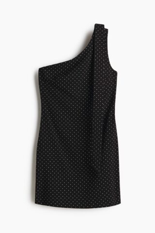 H & M - One-shoulderjurk - Zwart/Stippen