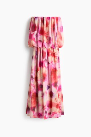 H & M - Bandeaujurk van chiffon - Rood/Bloemen