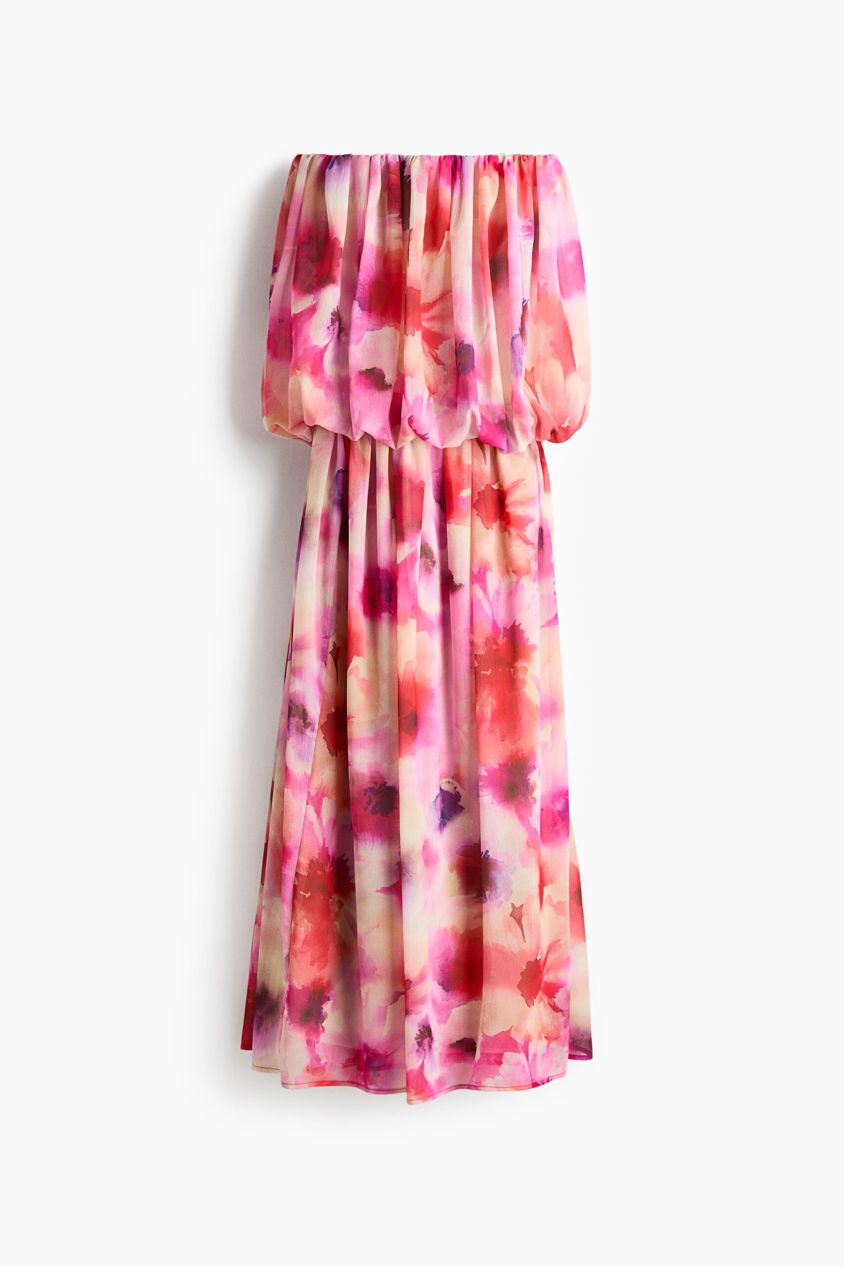 H & M - Bandeaujurk van chiffon - Rood/Bloemen