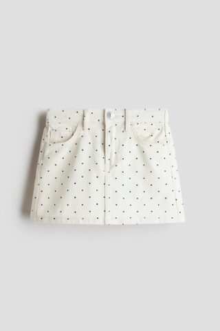 H & M - Denim rok - Roomwit/Polkadot