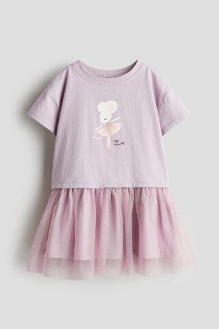 H & M - Jurk met tulen rok - Dusty Donkerroze/Tiny Dancing