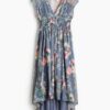 H & M - Ingerimpelde jurk met kapmouwtjes - Dusty Donkerblauw/Bloemen