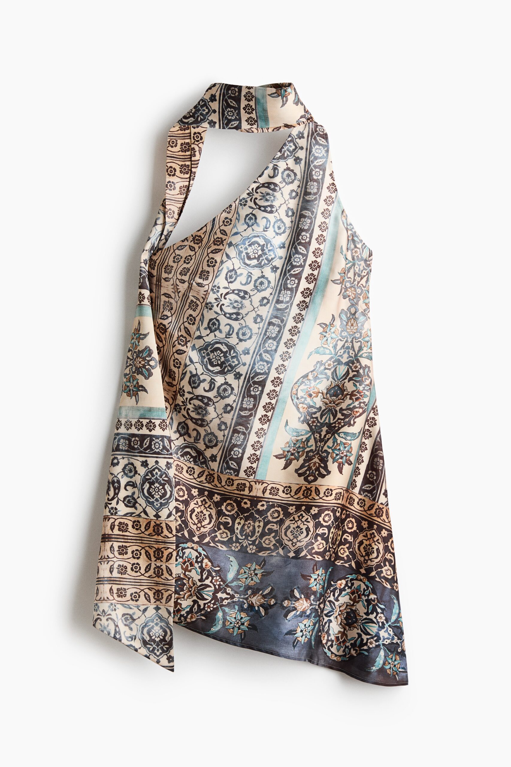 H & M - One-shoulderjurk met sjaalkraag - Lichtbeige/Dessin H & M - One-shoulderjurk met sjaalkraag - Lichtbeige/Dessin