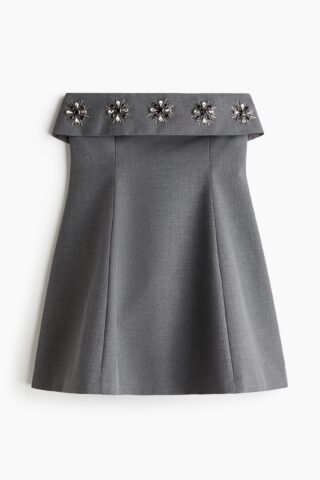 H & M - Bandeaujurk met strassteentjes - Grijs