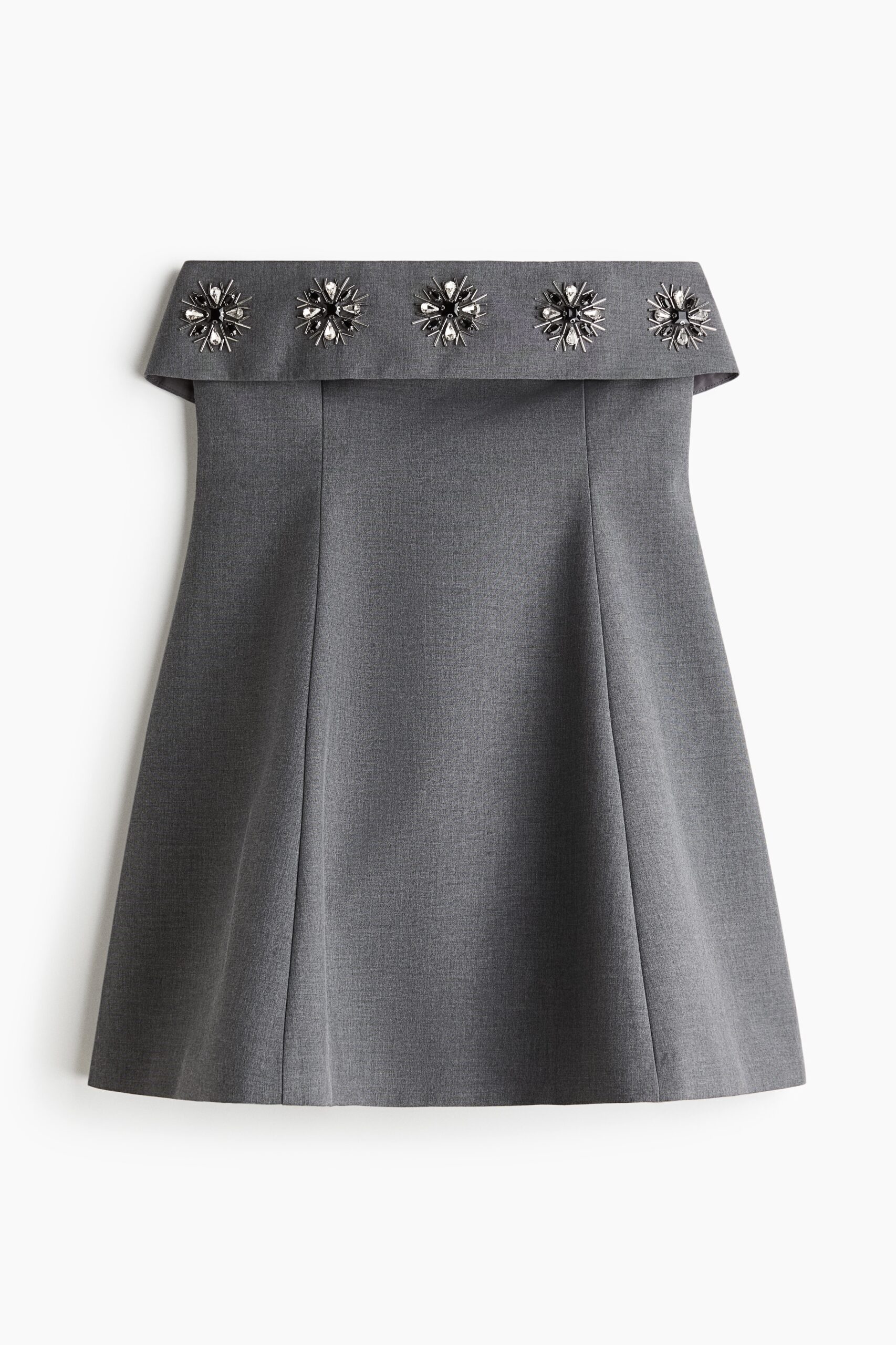 H & M - Bandeaujurk met strassteentjes - Grijs