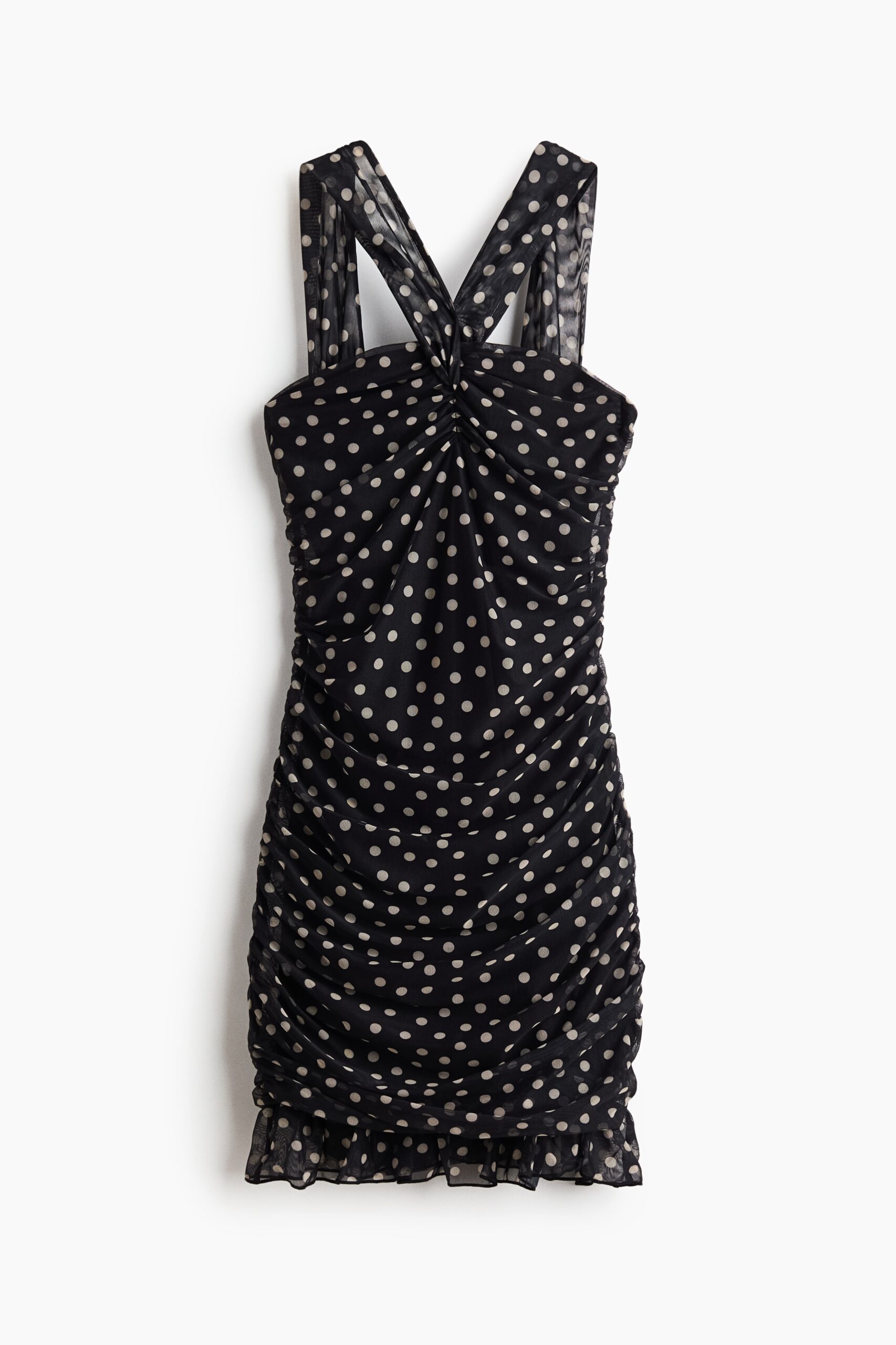 H & M - Ingerimpelde jurk van mesh - Zwart/Polkadot H & M - Ingerimpelde jurk van mesh - Zwart/Polkadot