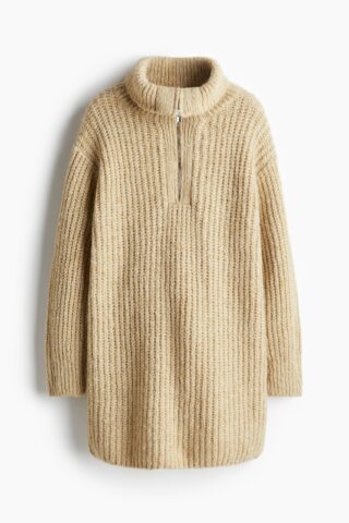 H & M - Ribgebreide ziptop-jurk - Beige