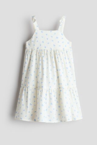 H & M - Katoenen strokenjurk - Wit/Bloemen