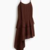 H & M - Asymmetrische jurk van chiffon - Donkerbruin
