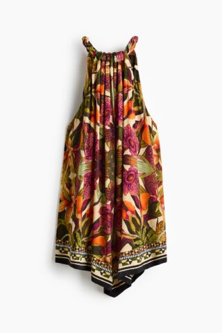 H & M - Handkerchief-jurk met dessin - Helderoranje/Bloemen