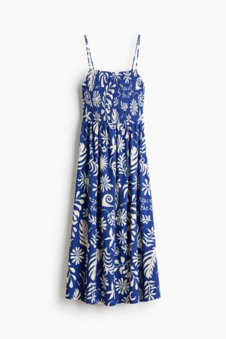 H & M - Strapjurk met smokwerk - Helderblauw/Wit