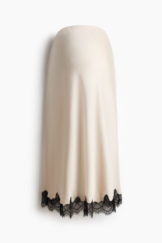 H & M - MAMA Lace-trimmed slip skirt - Roomwit/Zwart