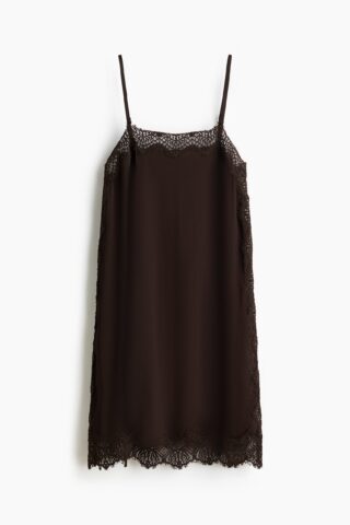 H & M - Viscose jurk met kant - Donkerbruin