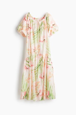 H & M - Jurk met drawstring - Lichtroze/Bloemen
