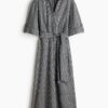 H & M - Jurk met strikceintuur - Zwart/Gingham-Ruit