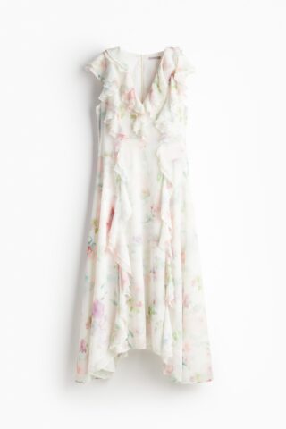 H & M - Chiffon jurk met volants - Wit/Bloemen