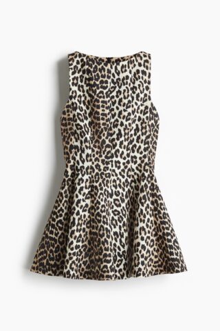 H & M - Jurk met uitlopende rok - Lichtbeige/Luipaarddessin