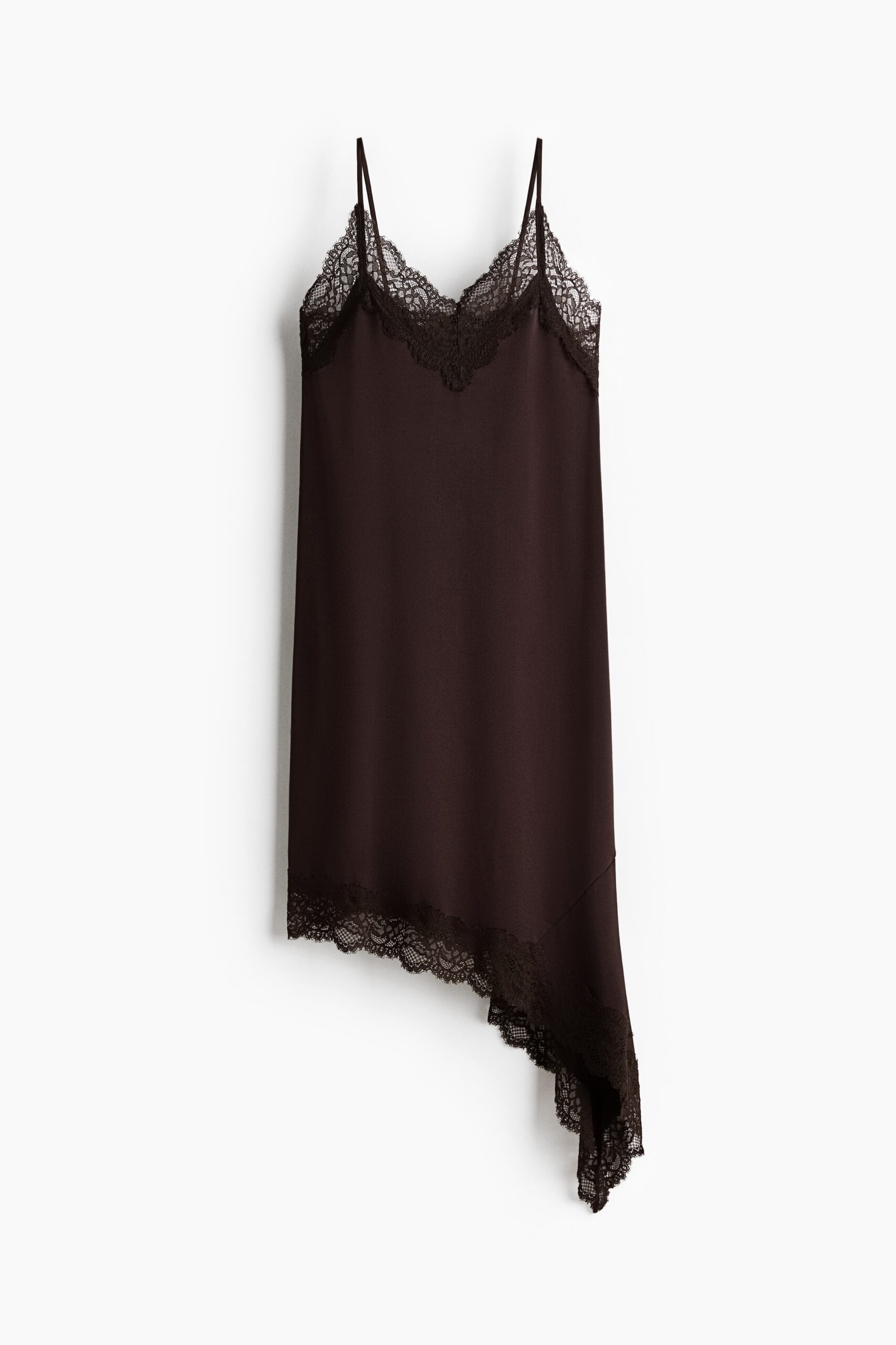 H & M - Strappy jurk met kant - Donkerbruin