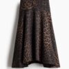 H & M - Uitlopende twill rok - Donkerbruin/Luipaarddessin