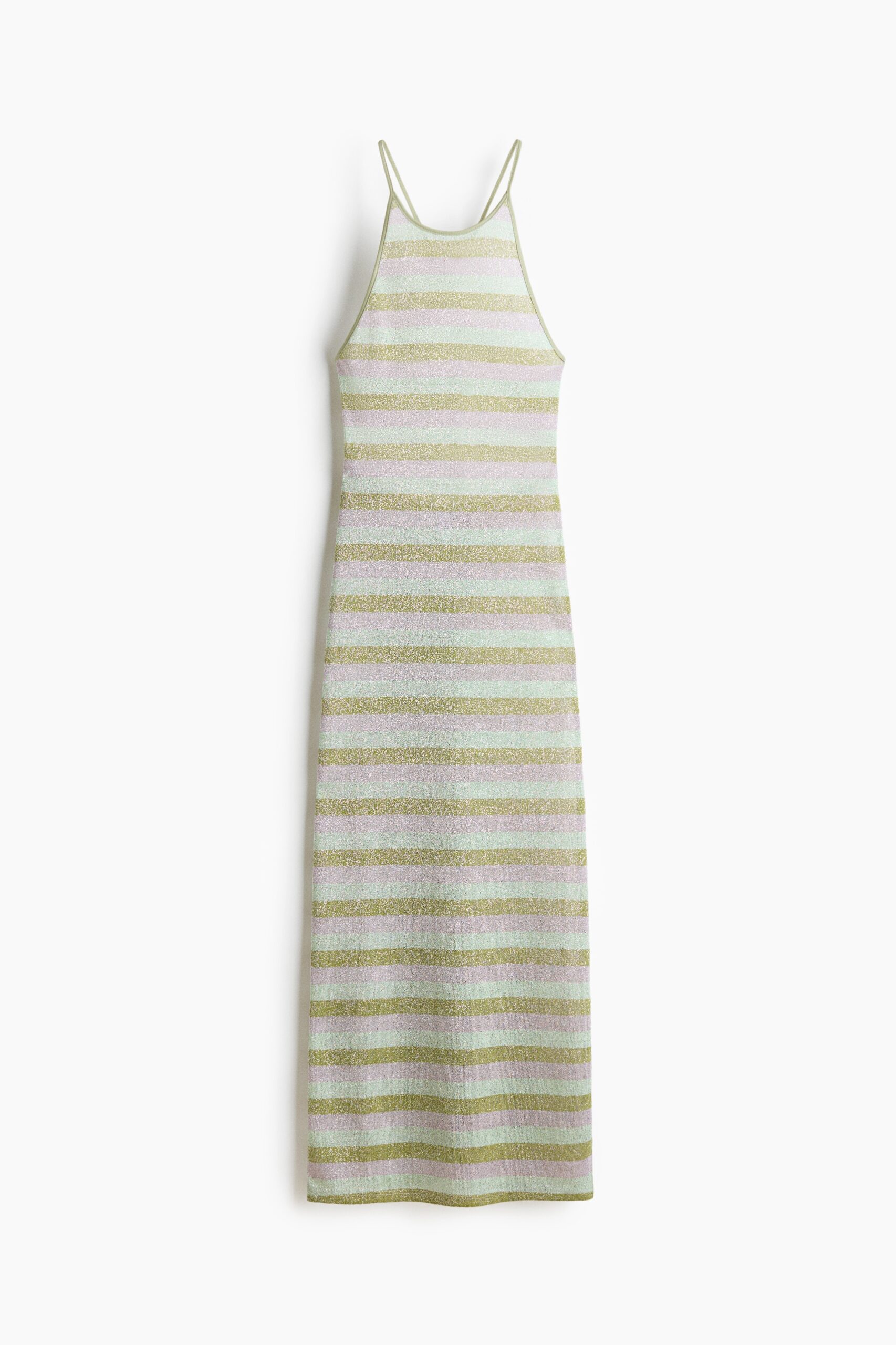 H & M - Glitterende jurk met strikbandjes achter - Olijfgroen/Gestreept