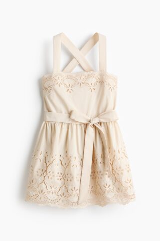 H & M - Jurk met broderie anglaise - Lichtbeige