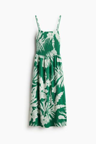 H & M - Strapjurk met smokwerk - Groen/Witte Bloemen