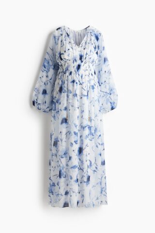 H & M - MAMA Lange voedingsjurk - Wit/Blauwe Bloemen