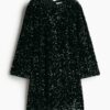 H & M - A-linejurk met pailletten - Donkergroen