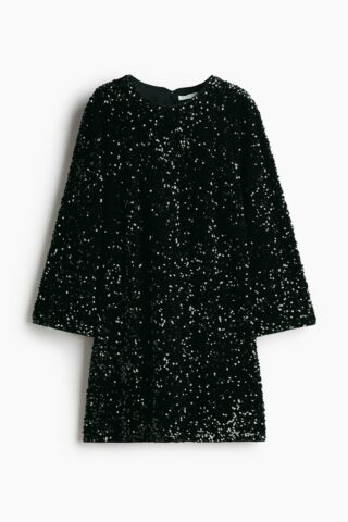 H & M - A-linejurk met pailletten - Donkergroen