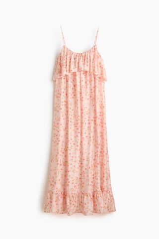 H & M - A-linejurk met volants - Lichtroze/Bloemen