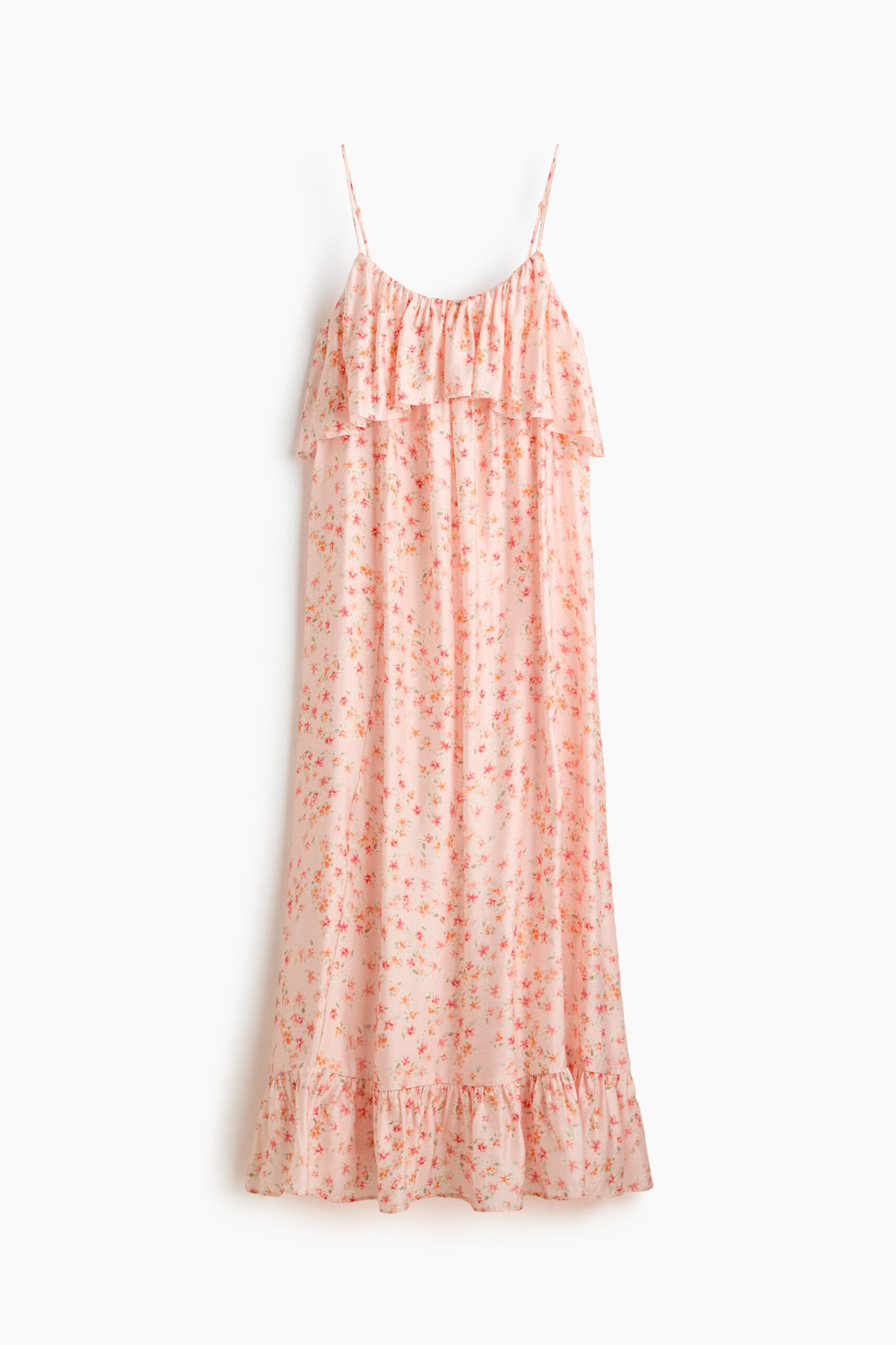 H & M - A-linejurk met volants - Lichtroze/Bloemen