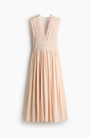 H & M - Jurk met kanten lijfje - Lichtbeige