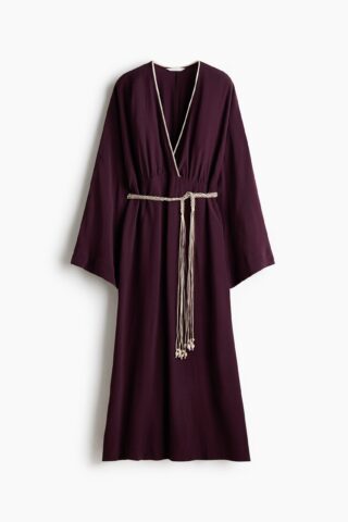 H & M - Jurk van viscose met strikband - Donker Pruimenpaars