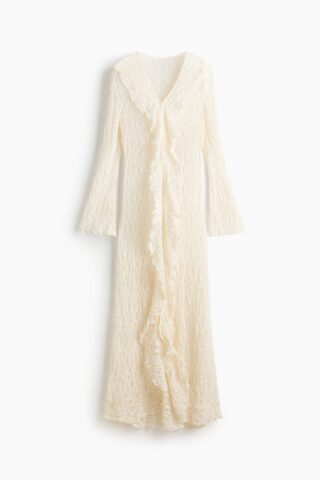 H & M - Volantjurk met kantlook - Roomwit