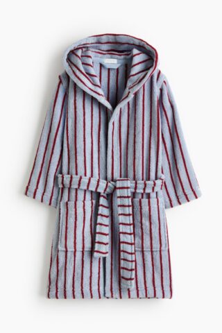 H & M - Ochtendjas van katoenen badstof - Lichtblauw/Rood Gestreept