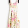 H & M - Jurk met uitlopende rok en strikbanden - Wit/Bloemen