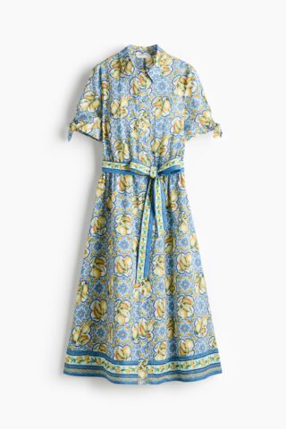 H & M - Overhemdjurk met korte mouwen - Blauw/Citroenen