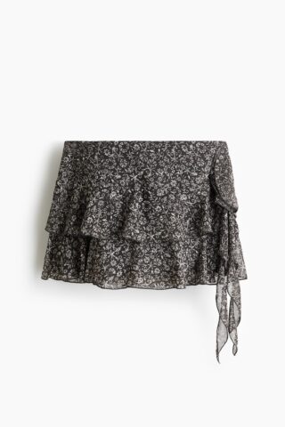 H & M - Gedrapeerde volantrok - Donkergrijs/Bloemen