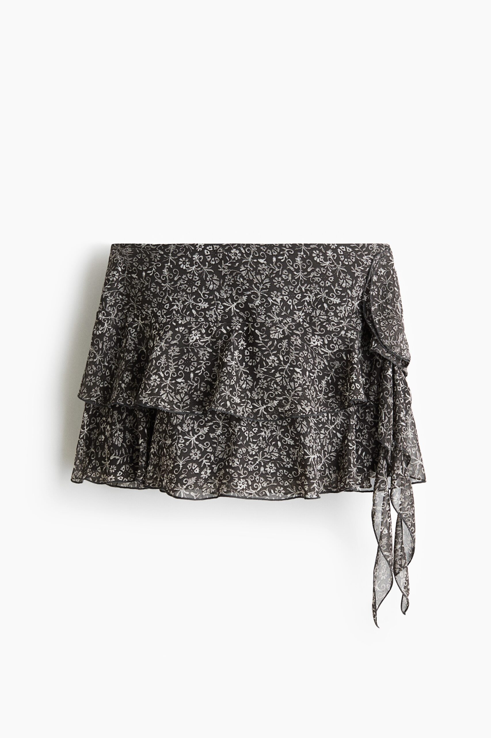 H & M - Gedrapeerde volantrok - Donkergrijs/Bloemen