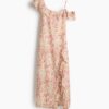 H & M - Asymmetrische cold-shoulderjurk - Lichtbeige/Bloemen