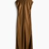H & M - Satijnen midi-jurk - Donkerbeige