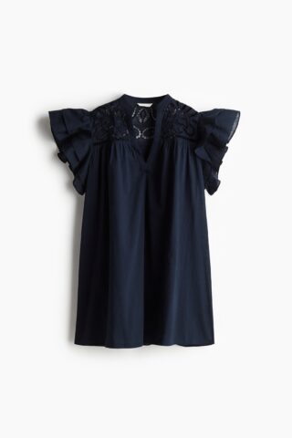 H & M - Jurk met volantmouwtjes - Marineblauw