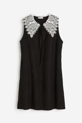 H & M - Bouclé jurk met kanten kraag - Zwart